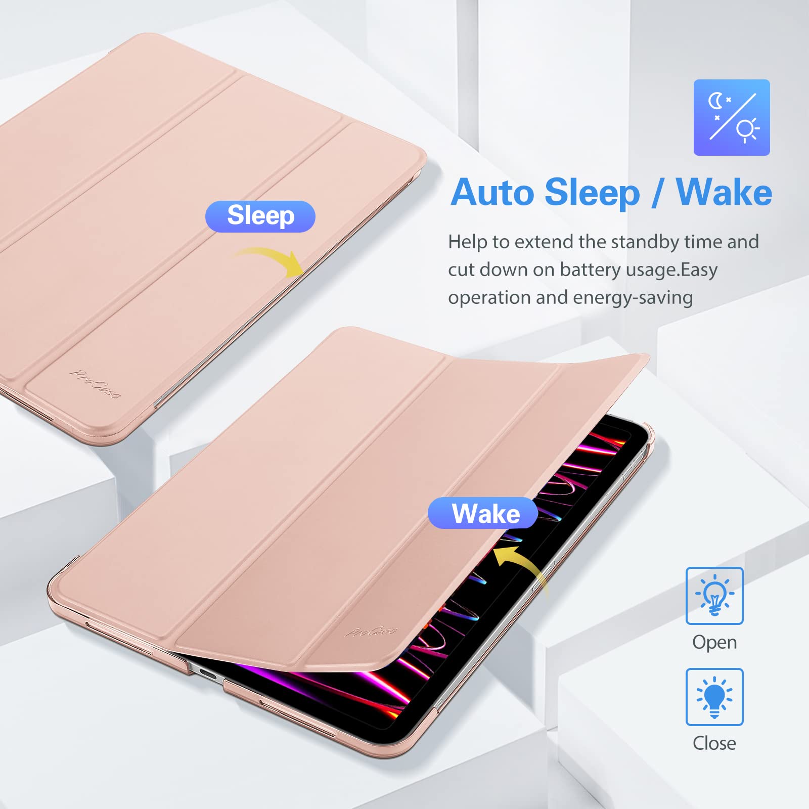 ProCase ProCase Smart Case for iPad Pro 12.9 2022 2021 2020 2018 Slim Stand Hard Back Shell Cover Rosegold - View 7 of 9