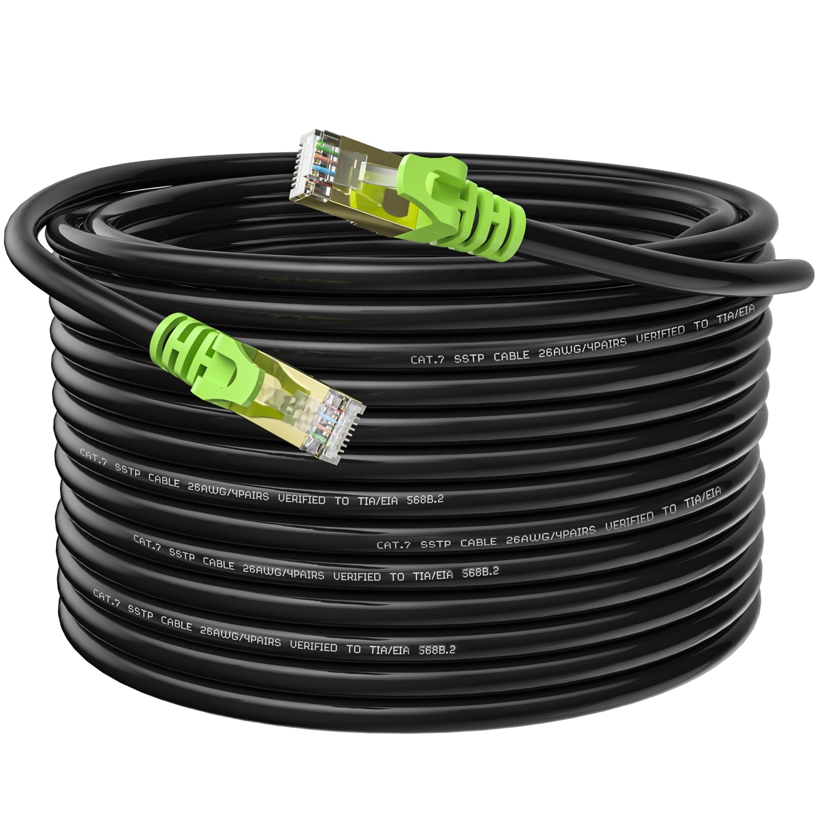 Outdoor Cat 7 Ethernet Cable 50ft Heavy Duty 10Gbps Waterproof Direct Burial Networking Cord SFTP 26AWG High Speed LAN Wire