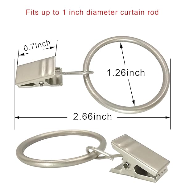 AMZSEVEN AMZSEVEN 40 Pack Curtain Rings with Clips Matte Silver Drapery Rings 1.26 Inch Interior Diameter Fits 1 Inch Curtain Rod - View 2 of 7