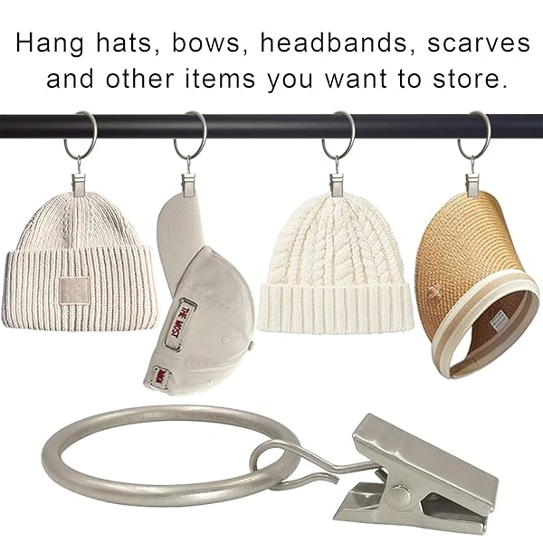 AMZSEVEN AMZSEVEN 40 Pack Curtain Rings with Clips Matte Silver Drapery Rings 1.26 Inch Interior Diameter Fits 1 Inch Curtain Rod - View 6 of 7