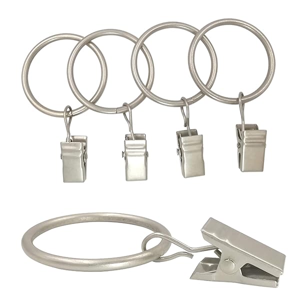 AMZSEVEN AMZSEVEN 40 Pack Curtain Rings with Clips Matte Silver Drapery Rings 1.26 Inch Interior Diameter Fits 1 Inch Curtain Rod - View 7 of 7