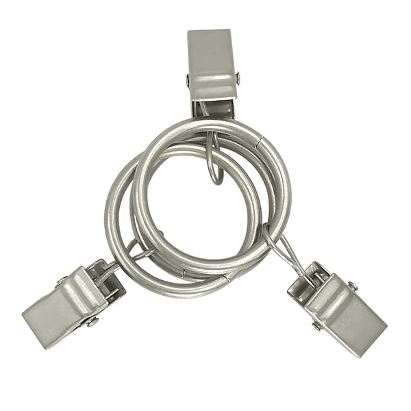 AMZSEVEN AMZSEVEN 44 Pack Metal Curtain Rings with Clips for Drapes 1 Inch ID Fits 6/8 Inch Curtain Rod Matte Silver Finish - View 3 of 7