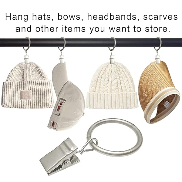 AMZSEVEN AMZSEVEN 44 Pack Metal Curtain Rings with Clips for Drapes 1 Inch ID Fits 6/8 Inch Curtain Rod Matte Silver Finish - View 6 of 7