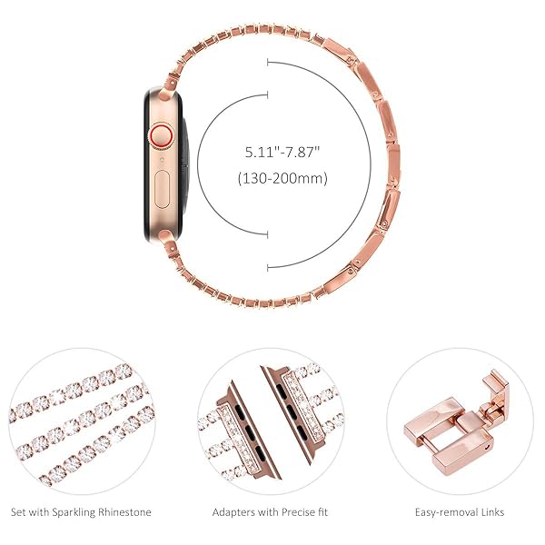 NewWays NewWays Rose Gold Bling Diamond Apple Watch Band 46mm 45mm 44mm 42mm - Compatible with Series 10, 9, 8, 7, SE, 6, 5, 4, 3 - View 4 of 9