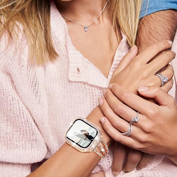 NewWays NewWays Rose Gold Bling Diamond Apple Watch Band 46mm 45mm 44mm 42mm - Compatible with Series 10, 9, 8, 7, SE, 6, 5, 4, 3 - View 8 of 9