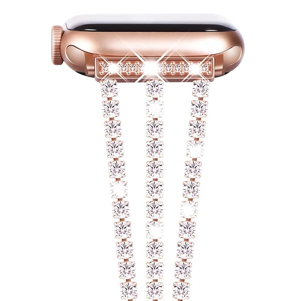NewWays Rose Gold Bling Apple Watch Band 42mm/41mm/40mm - Sparkling Diamond Bracelet for Women