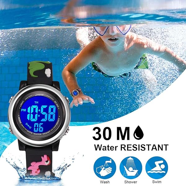 cofuo Kids Digital Sports Waterproof Watch for Boys and Girls 3-12 with Luminous Alarm Stopwatch Black Dinosaur Design - View 5 of 7