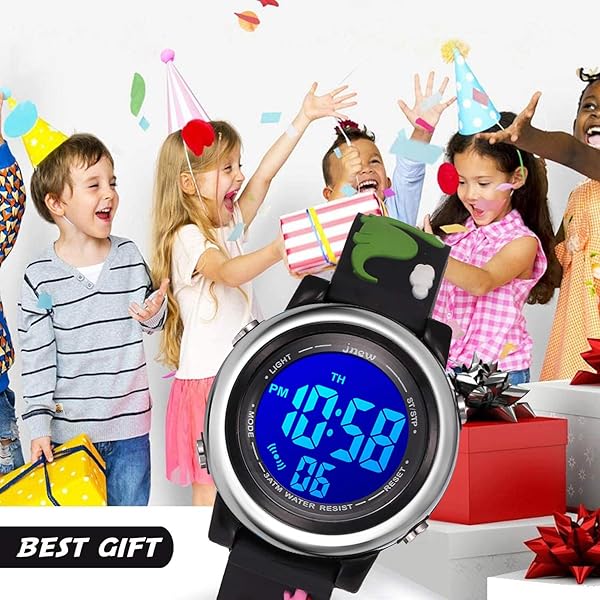 cofuo Kids Digital Sports Waterproof Watch for Boys and Girls 3-12 with Luminous Alarm Stopwatch Black Dinosaur Design - View 7 of 7