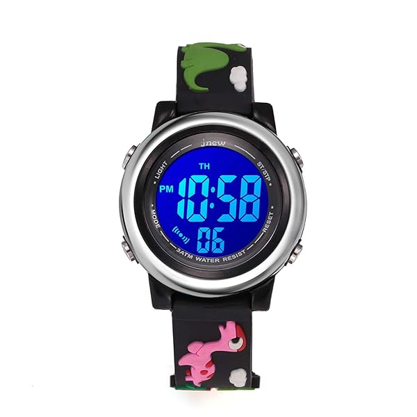 cofuo Kids Digital Sports Waterproof Watch for Boys and Girls 3-12 with Luminous Alarm Stopwatch Black Dinosaur Design