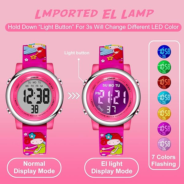 cofuo Cofuo Kids Digital Sports Waterproof Watch for Girls 3D Cartoon LED Toddler Wristwatch with Alarm Stopwatch for Ages 3-12 Red Little Fairy - View 2 of 7