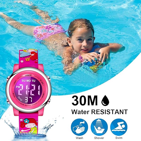 cofuo Cofuo Kids Digital Sports Waterproof Watch for Girls 3D Cartoon LED Toddler Wristwatch with Alarm Stopwatch for Ages 3-12 Red Little Fairy - View 5 of 7
