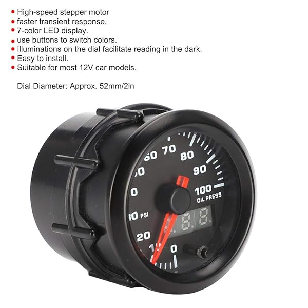 Aramox Oil Pressure Gauge 2inch 52mm Car Oil Pressure Meter with 7 Colors Digital LED Display and Sensor - View 3 of 9