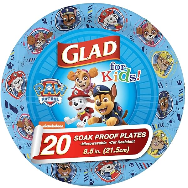 Glad 20 Count Paw Patrol Paper Plates - Heavy Duty, Microwave Safe Kids Birthday Party Plates - Perfect for All Occasions!