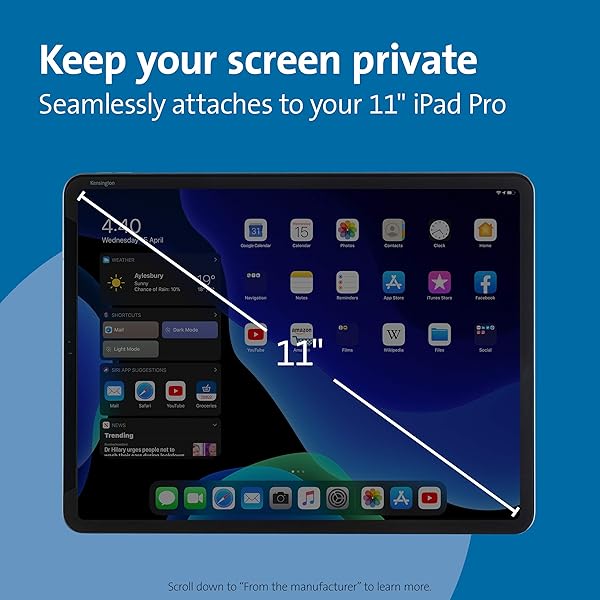 Kensington Kensington SA11 Privacy Screen for iPad Pro 11 Inch K50720WW Protects Your Privacy and Reduces Glare - View 3 of 7