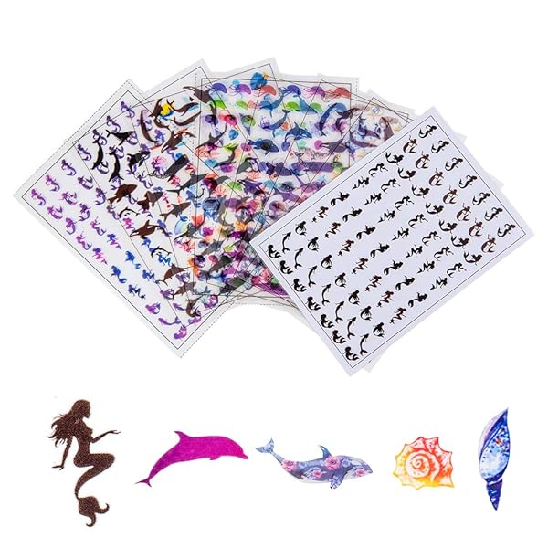 OLYCRAFT OLYCRAFT Ocean Decorative Films 8 Sheets Non-Adhesive Transparent Image Sheets for Resin Crafting Summer Decor with Dolphin Jellyfish Mermaid Whale Shell Starfish - View 2 of 7