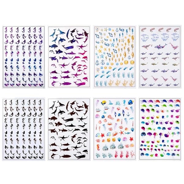 OLYCRAFT Ocean Decorative Films 8 Sheets Non-Adhesive Transparent Image Sheets for Resin Crafting Summer Decor with Dolphin Jellyfish Mermaid Whale Shell Starfish