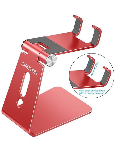OMOTON OMOTON Adjustable Cell Phone Stand C2 Aluminum Desktop Holder for iPhone 15 14 13 Samsung Galaxy Google Pixel Android Phones Red - View 4 of 9