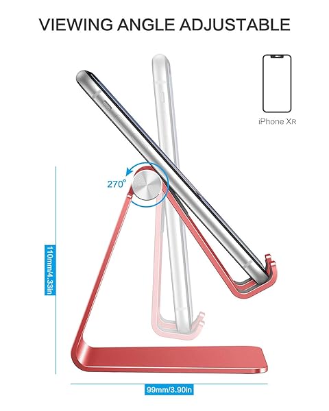 OMOTON OMOTON Adjustable Cell Phone Stand C2 Aluminum Desktop Holder for iPhone 15 14 13 Samsung Galaxy Google Pixel Android Phones Red - View 5 of 9