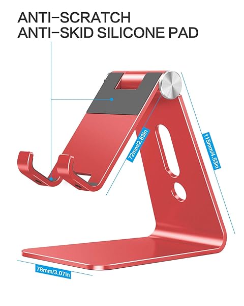 OMOTON OMOTON Adjustable Cell Phone Stand C2 Aluminum Desktop Holder for iPhone 15 14 13 Samsung Galaxy Google Pixel Android Phones Red - View 6 of 9