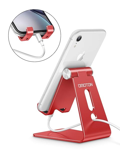 OMOTON OMOTON Adjustable Cell Phone Stand C2 Aluminum Desktop Holder for iPhone 15 14 13 Samsung Galaxy Google Pixel Android Phones Red - View 9 of 9