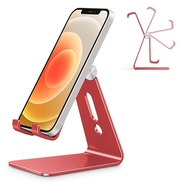 OMOTON OMOTON Adjustable Cell Phone Stand C2 Aluminum Desktop Holder for iPhone 15 14 13 Samsung Galaxy Google Pixel Android Phones Red - View 2 of 9
