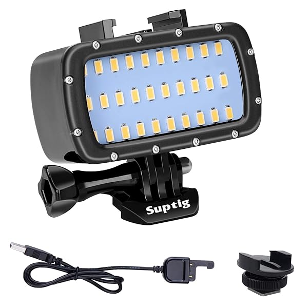 Suptig Suptig Waterproof Dive Light for GoPro Hero 13-3, DJI Osmo & SLR Cameras - 180ft Underwater Illumination