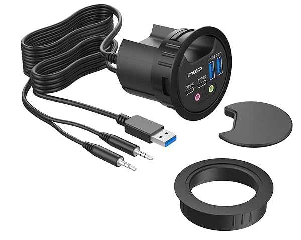 ineo ineo Grommet Desk-Fit: 2 Type A & 2 Type C Ports + 3.5mm Audio Jack & Expandable Case - THC06 VI Plus
