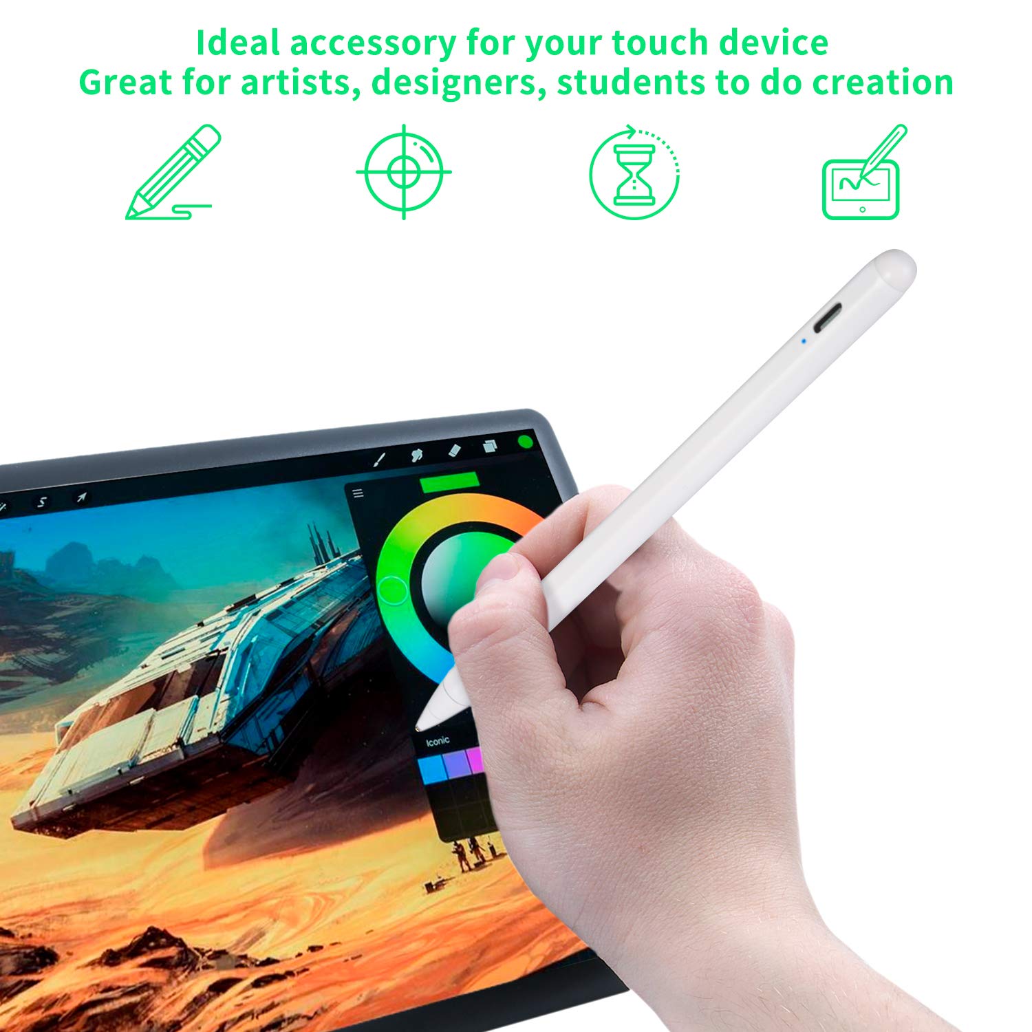 Bbata Stylus Pen for OnePlus Pad Active Capacitive Digital Pencil for Note Taking and Drawing Touch Control Type C Recharge White - View 3 of 6