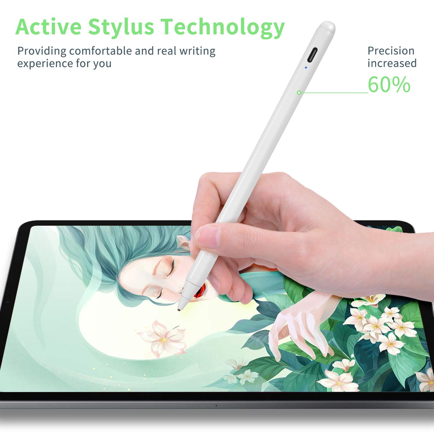 Bbata Stylus Pen for OnePlus Pad Active Capacitive Digital Pencil for Note Taking and Drawing Touch Control Type C Recharge White - View 4 of 6