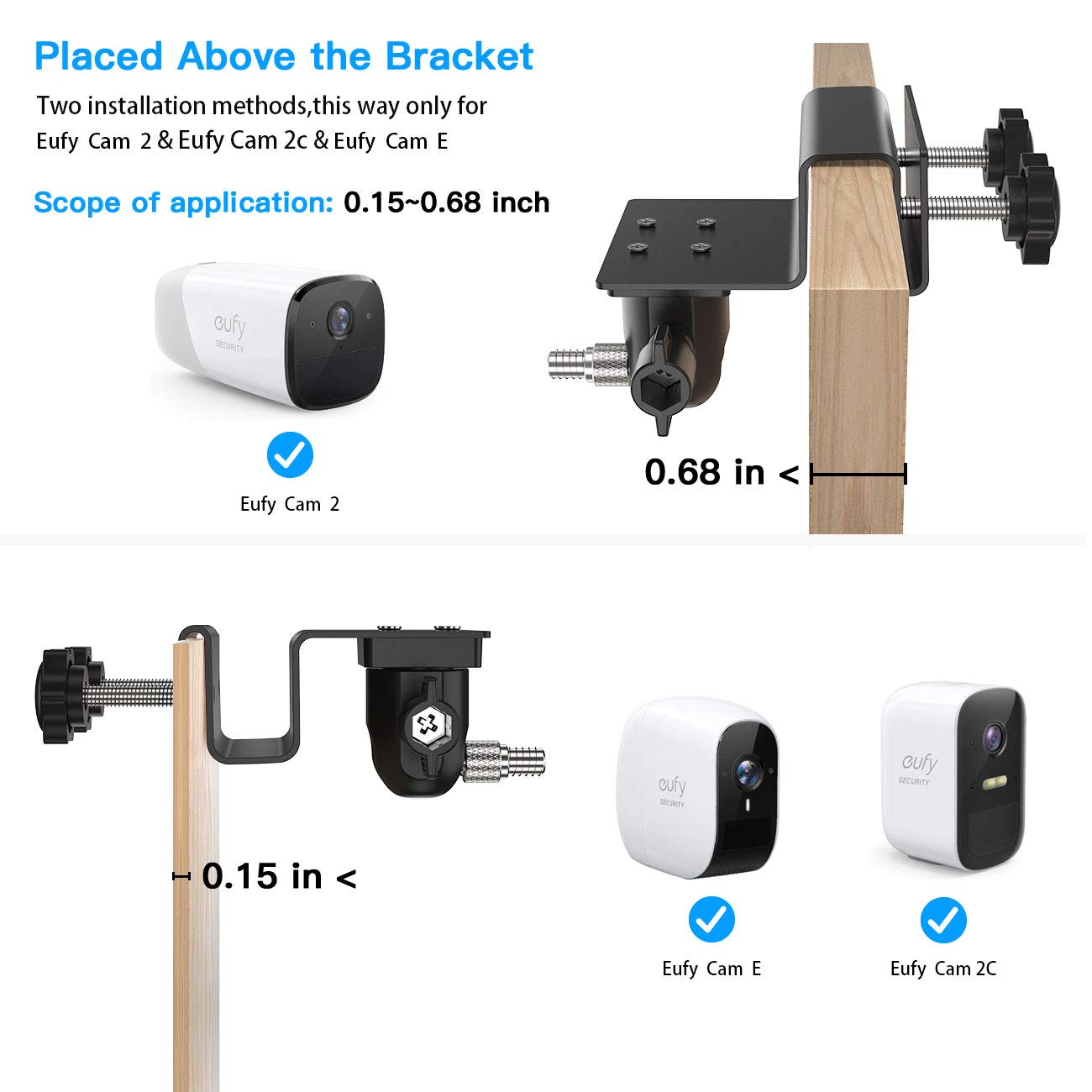 TIUIHU TIUIHU Camera Gutter Mount for eufyCam 2C E eufyCam E eufyCam 2 Outdoor Bracket Mounting Black - View 3 of 8