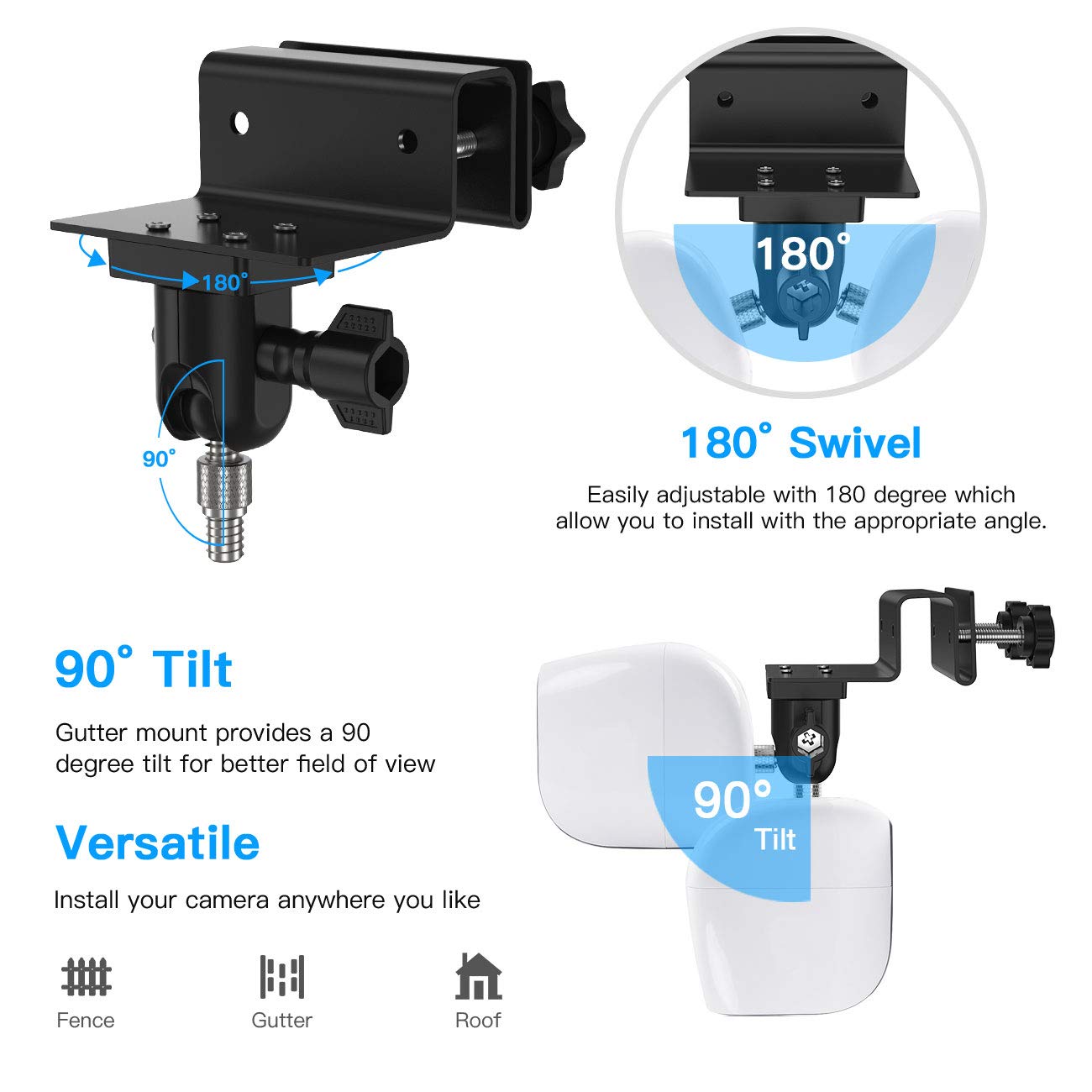 TIUIHU TIUIHU Camera Gutter Mount for eufyCam 2C E eufyCam E eufyCam 2 Outdoor Bracket Mounting Black - View 4 of 8