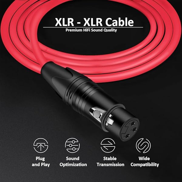 DREMAKE DREMAKE 25FT XLR Instrument Microphone Audio Extension Cord Balanced 3 Pin Male to Female Mic Cable Red - View 3 of 6