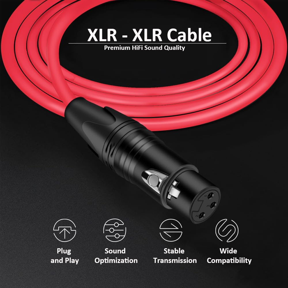 DREMAKE 40FT XLR Instrument Microphone Audio Extension Cord Balanced 3 Pin Male to Female Mic Cable Red - View 3 of 6