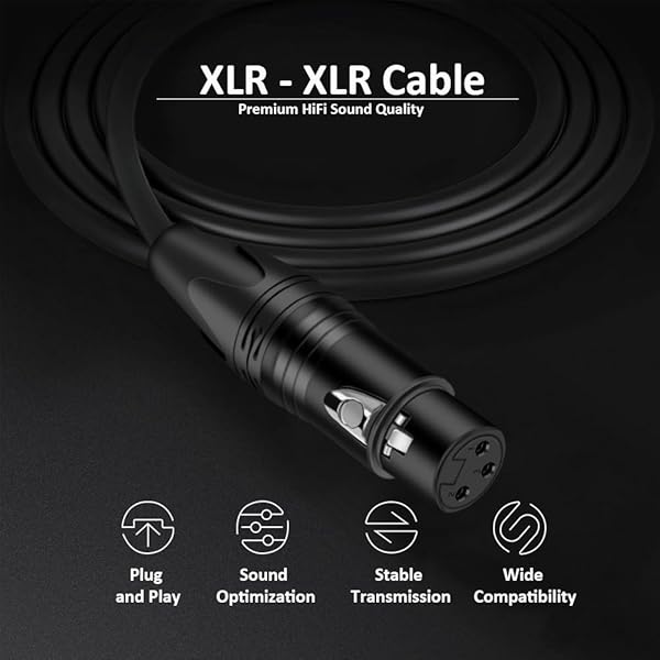 DREMAKE DREMAKE 3 Pin XLR Jack Cable Male to Female 33FT Balanced Audio Patch Cord for Microphones and Powered Speakers Black - View 3 of 6