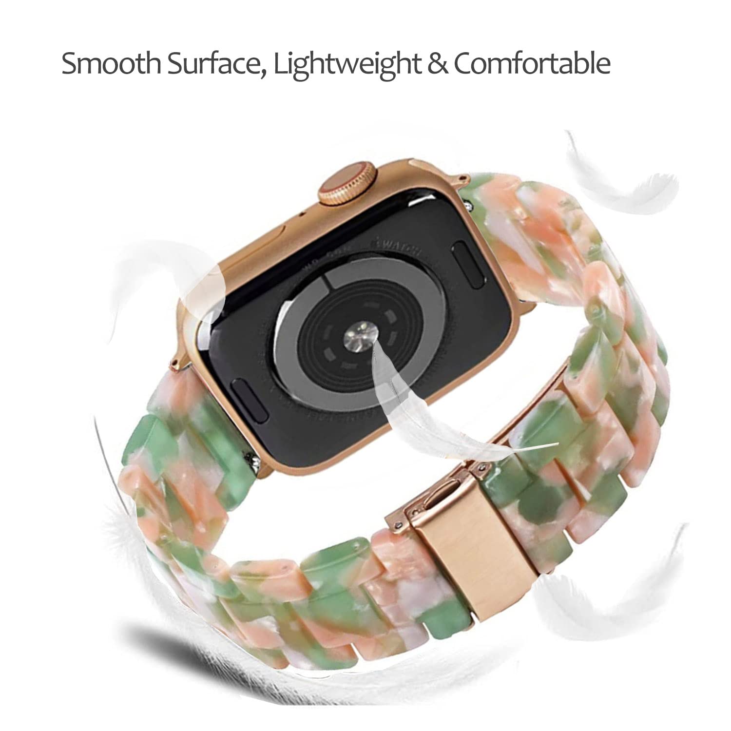 SPINYE SPINYE Colorful Resin Band for Apple Watch 38mm 40mm 41mm Compatible with Series 9 8 Ultra 7 SE 6 5 4 3 for Women and Men Pink Green - View 3 of 7