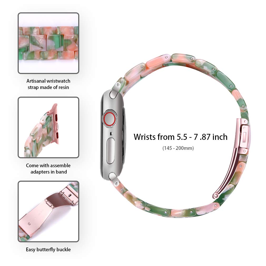 SPINYE SPINYE Colorful Resin Band for Apple Watch 38mm 40mm 41mm Compatible with Series 9 8 Ultra 7 SE 6 5 4 3 for Women and Men Pink Green - View 6 of 7