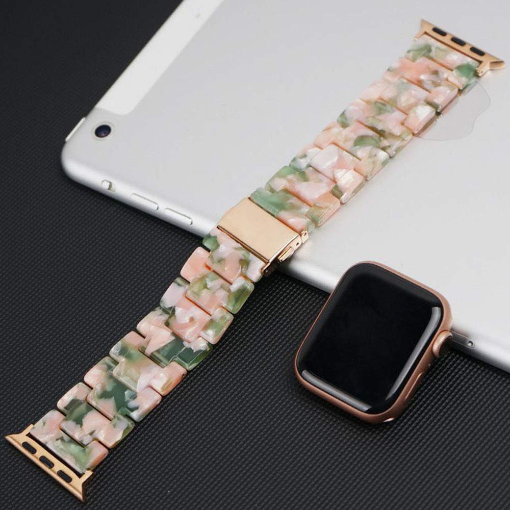 SPINYE SPINYE Colorful Resin Band for Apple Watch 38mm 40mm 41mm Compatible with Series 9 8 Ultra 7 SE 6 5 4 3 for Women and Men Pink Green - View 7 of 7
