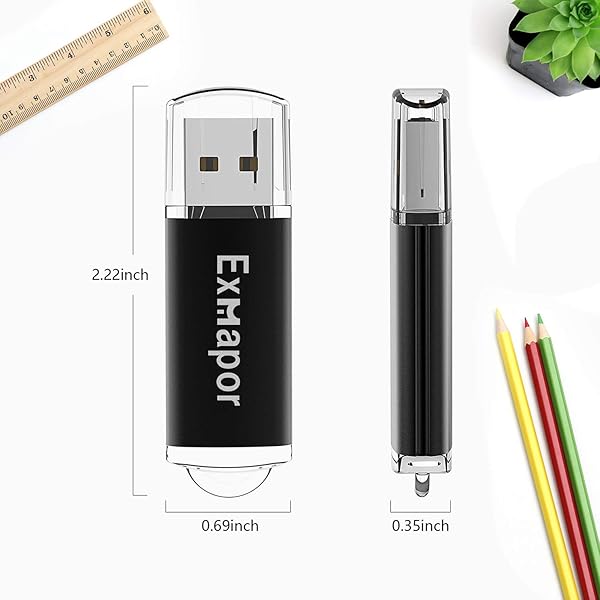 Exmapor Exmapor 32GB USB Flash Drive 10 Pack Cap Design Memory Stick Key-Chain with LED Indicator in 5 Colors Silver Green Red Blue Black - View 3 of 7