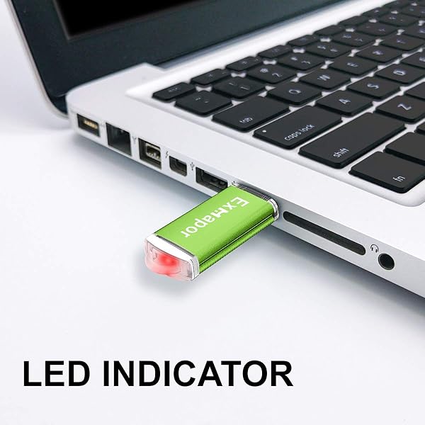 Exmapor Exmapor 32GB USB Flash Drive 10 Pack Cap Design Memory Stick Key-Chain with LED Indicator in 5 Colors Silver Green Red Blue Black - View 5 of 7