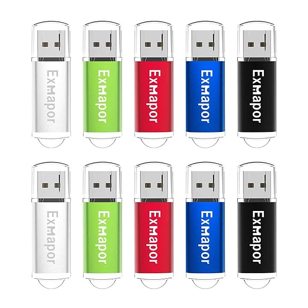 Exmapor Exmapor 32GB USB Flash Drive 10 Pack Cap Design Memory Stick Key-Chain with LED Indicator in 5 Colors Silver Green Red Blue Black - View 2 of 7