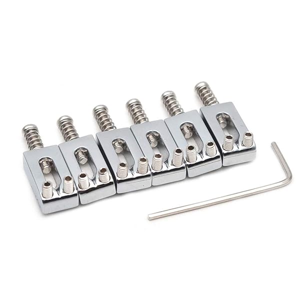SAPHUE Guitar Bridge Saddle Set with Spring Screws Wrench for Fender Strat Telecaster Electric Guitar Replacement Parts 6Pcs Chrome
