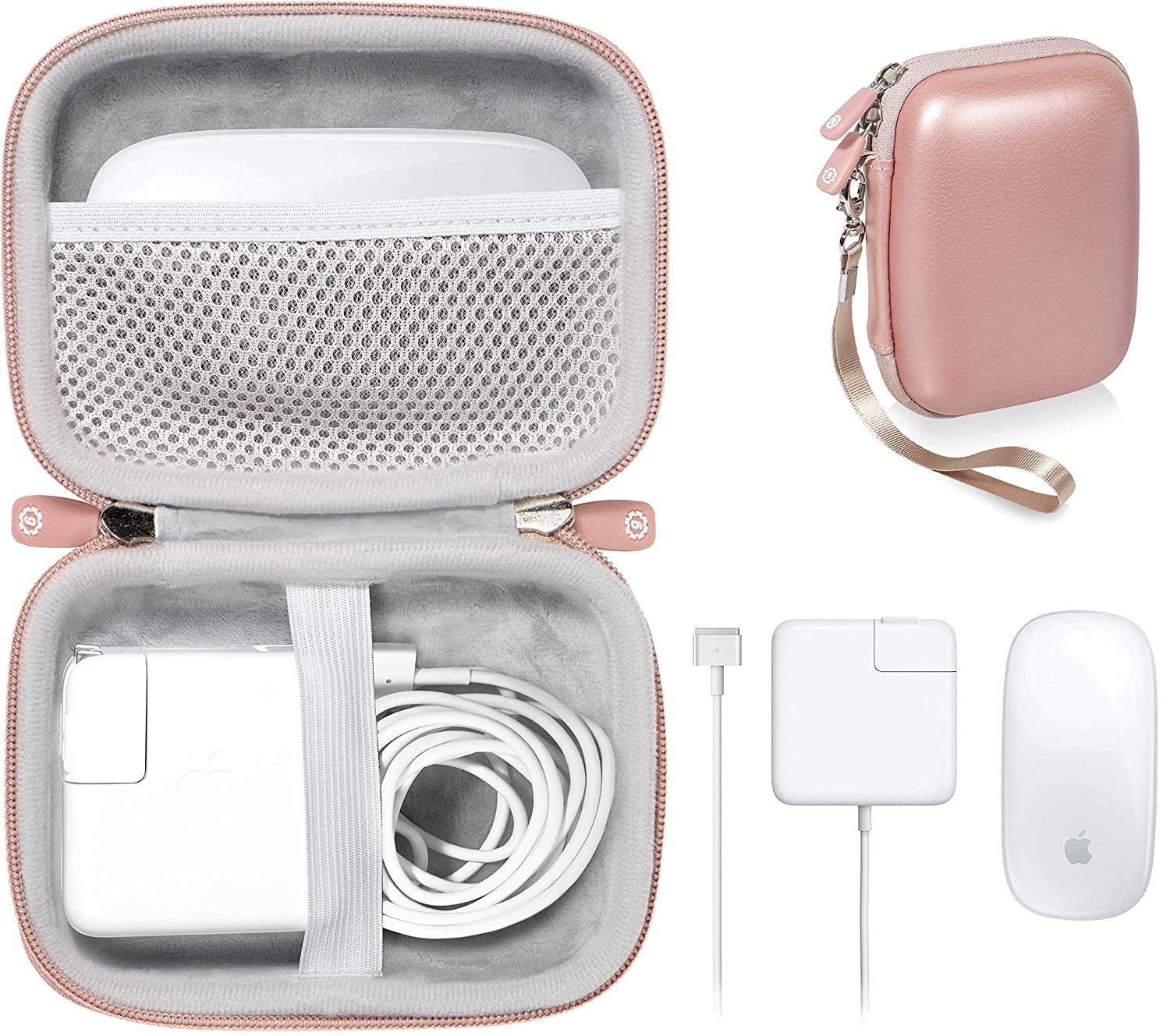 GETGEAR Rose Gold Case for MacBook Magsafe Charger Magic Mouse Lightning Hub USB Hub Card Reader All in One Carrying Solution