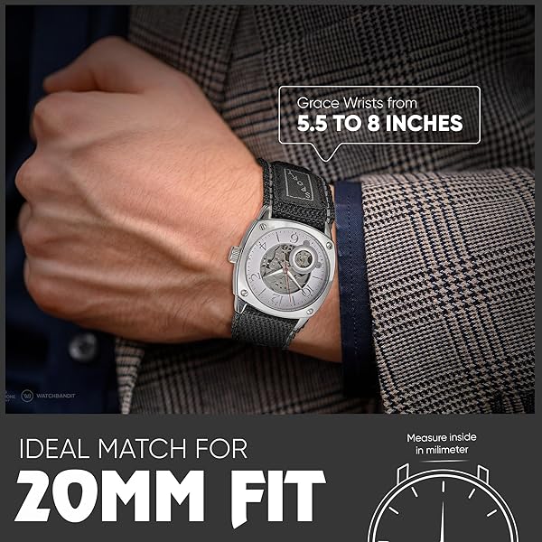 STUNNING SELECTION Alpine Sporty Padded Nylon Fabric Watch Band 20mm Black Black Durable and Stylish Replacement Strap for Watches - View 6 of 9