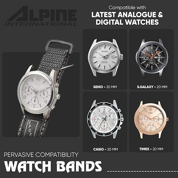 STUNNING SELECTION Alpine Sporty Nylon Watch Band Waterproof Velcro Quick Release Adjustable Lightweight Black Replacement Strap for Men 16mm Compatible with Watches - View 2 of 8