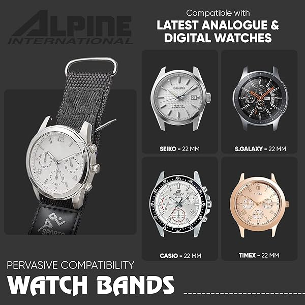STUNNING SELECTION Alpine Sporty Nylon Watch Band Waterproof Velcro Quick Release Adjustable Lightweight 22mm Replacement Straps for Men Compatible with Watches - View 2 of 8