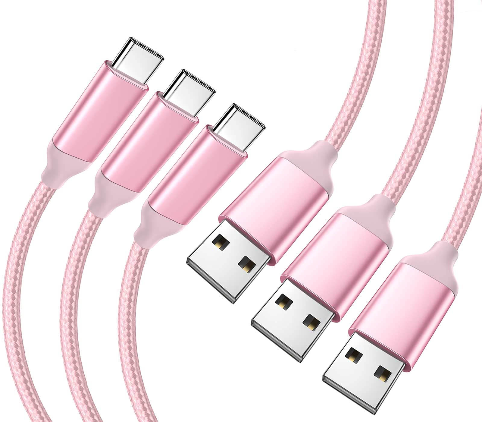 Awnuwuy 10ft Pink USB C Cable 3-Pack - Fast Charging for OnePlus, LG, Samsung Galaxy, & PS5 - Durable Quick Charger Cord