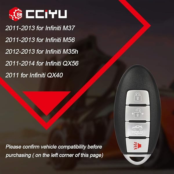 cciyu cciyu X 1 Remote UNCUT Ignition Key Fob 4 Buttons Keyless Entry for Infiniti M37 M56 QX56 QX40 FCC CWTWBIU787 285E3-1LL0D - View 2 of 7