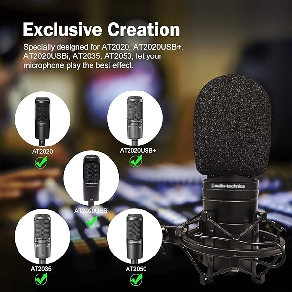 Boseen Mic Cover Foam Microphone Windscreen 2PCS Pop Filter for AT2020 AT2020USB AT2020USBi AT2035 AT2050 Recording Microphones - View 3 of 7