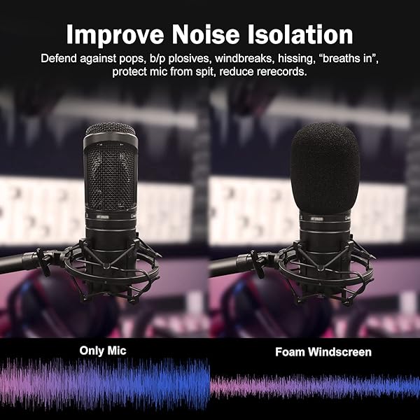 Boseen Mic Cover Foam Microphone Windscreen 2PCS Pop Filter for AT2020 AT2020USB AT2020USBi AT2035 AT2050 Recording Microphones - View 4 of 7
