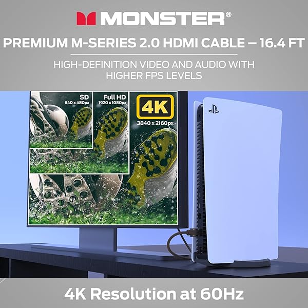 Monster Monster M-Series Certified Premium HDMI Cable 2.0, Features 4K Ultra HD at 60Hz Refresh Rate, Duraflex Jacket, and Triple Layer Shielding, 25 Gbps - 16.4 ft - View 4 of 10